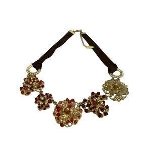 Coldwater Creek Statement Necklace - Gold Tone w Large Round Beaded Medallions,